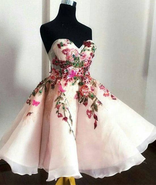 Cute sweetheart applique short prom dress, cute homecoming dress - RongMoon