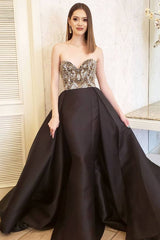 Black sweetheart sequin long prom dress black evening dress - RongMoon