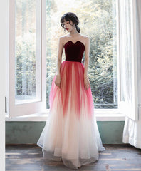 A-Line Tulle Burgundy Long Prom Dresses, Burgundy Formal Party Dress - RongMoon
