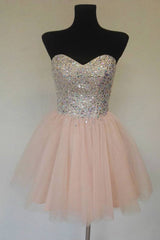 Pink sweetheart tulle short prom dress, homecoming dress - RongMoon