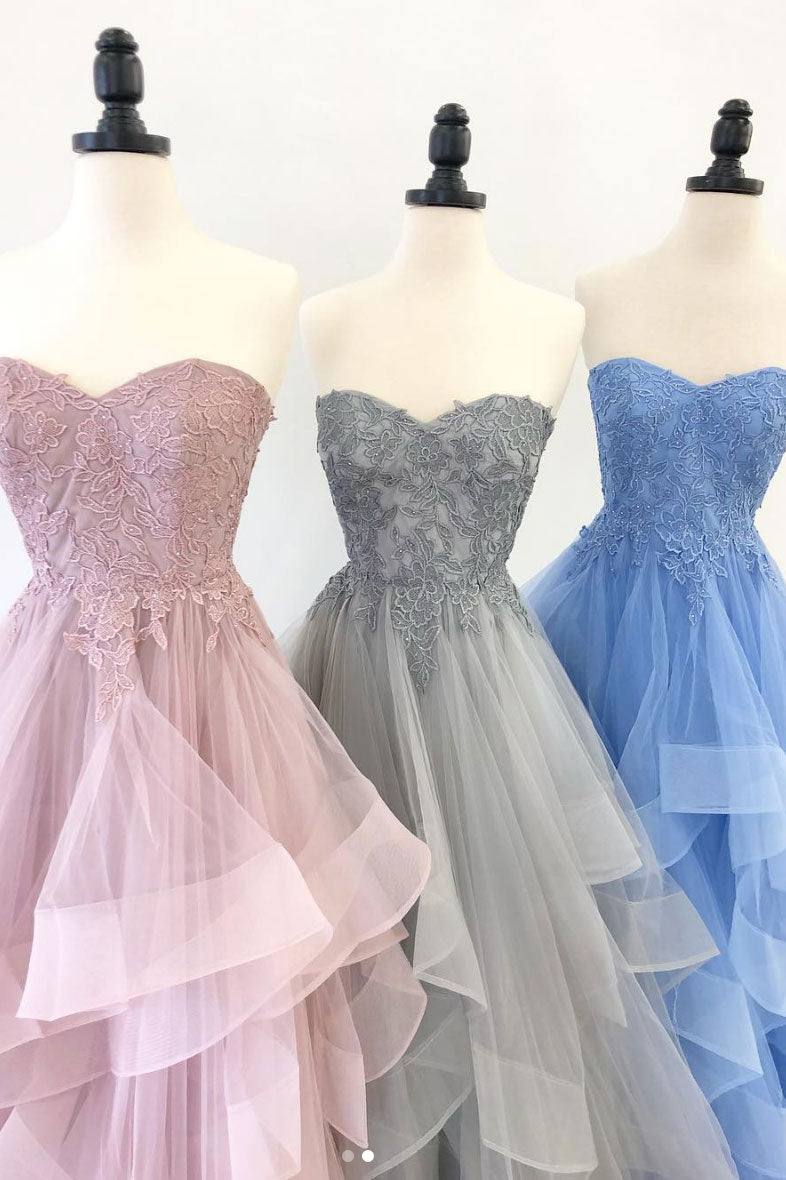 Elegant sweetheart tulle lace long prom dress tulle formal dress - RongMoon