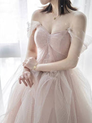 Pink sweetheart tulle long prom dress, pink tulle formal dress - RongMoon