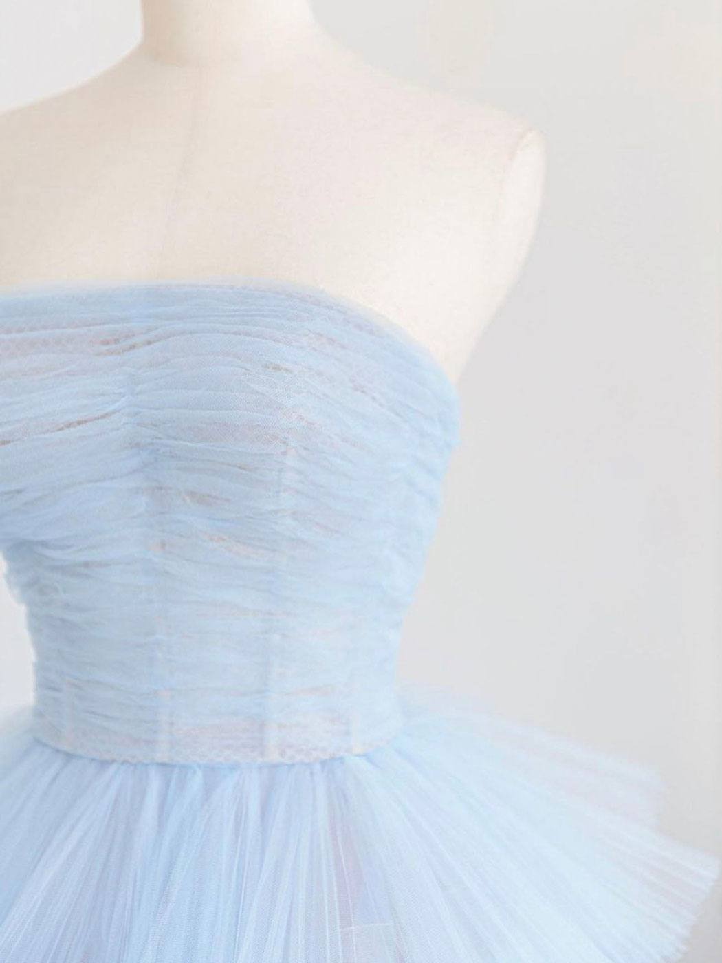 Blue tulle long prom dress, blue tulle evening dress - RongMoon