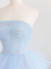 Blue tulle long prom dress, blue tulle evening dress - RongMoon