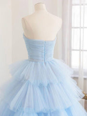 Blue tulle long prom dress, blue tulle evening dress - RongMoon