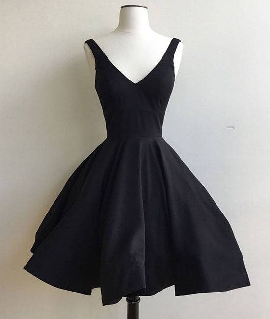 Simple v neck black short prom dress, cute homecoming dress/… - RongMoon