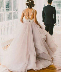 Unique round neck sequin tulle long prom gown, evening dress, wedding dress - RongMoon