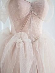 Pink sweetheart tulle long prom dress, pink tulle formal dress - RongMoon