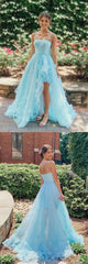 Blue tulle long prom dress blue formal dress - RongMoon