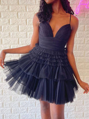 Cute Black Short Prom Dress, Black Homecoming Dresses - RongMoon