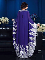 A-Line/Princess Scoop Applique Long Sleeves Long Chiffon Mother of the Bride Dresses - RongMoon