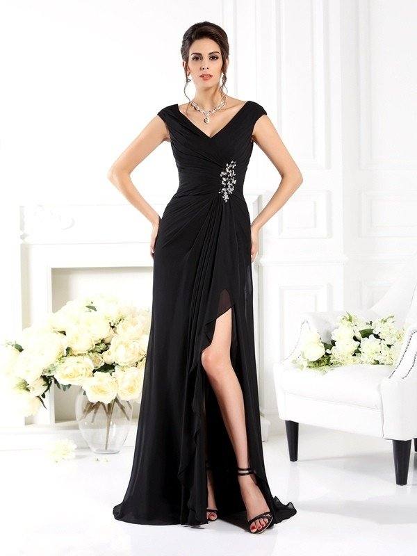 A-Line/Princess V-neck Ruffles Sleeveless Long Chiffon Mother of the Bride Dresses - RongMoon