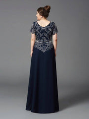 A-Line/Princess Square Short Sleeves Long Chiffon Mother of the Bride Dresses - RongMoon