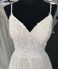 Light champagne tulle long prom dress, champagne tulle evening dress - RongMoon