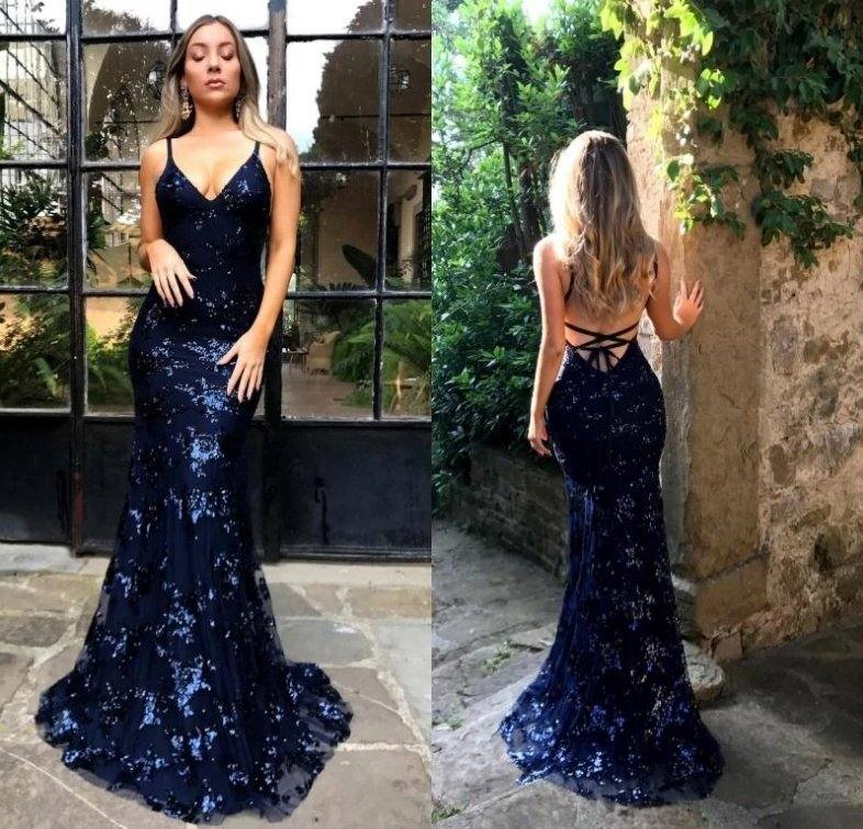 Silver Robe De Soiree Mermaid Spaghetti Straps Appliques Sexy Long Women Party Prom Dresses Prom Gown Evening Dresses - RongMoon