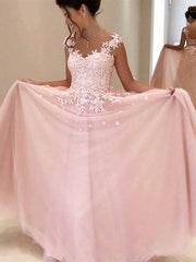 A-Line/Princess Sweetheart Sleeveless Floor-Length Applique Tulle Dresses - RongMoon