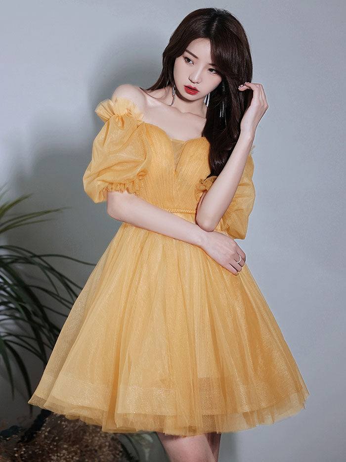 Yellow tulle short prom dress, yellow homecoming dress - RongMoon