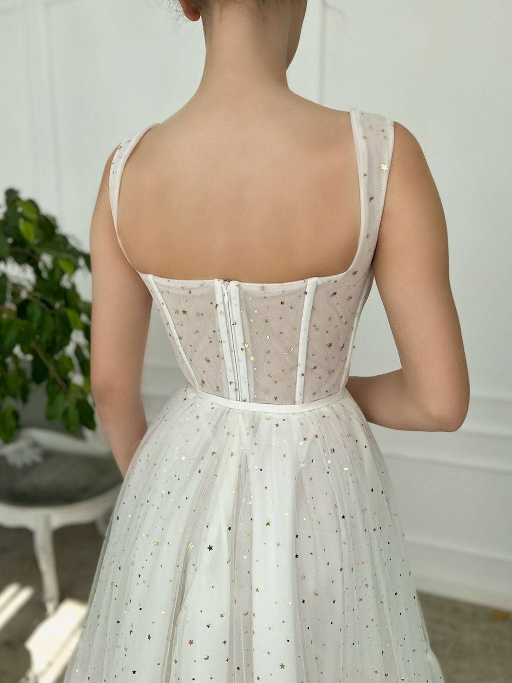 ivory sweetheart neck tea length prom dress ivory formal dress - RongMoon
