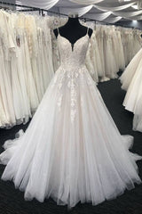 Light champagne tulle lace long prom dress lace formal dress - RongMoon