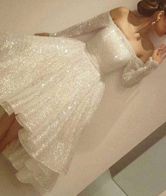 Custom made white sequin short prom dress, cute homecoming dress - RongMoon