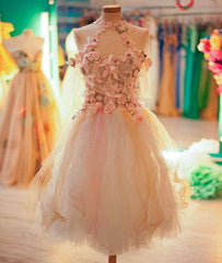 Cute tulle lace applique short prom dress, cute homecoming dress - RongMoon
