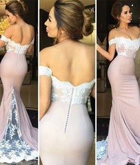 Custom Made Lace Off Shoulder Long Prom Dresses, Evening Dresses - RongMoon