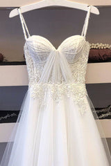 White sweetheart tulle lace long prom dress white lace evening dress - RongMoon