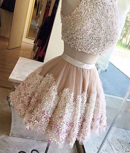 Cute two pieces applique short prom dress, homecoming dress - RongMoon