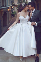 Simple sweetheart white tea length white wedding dress - RongMoon