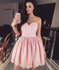 Pink sweetheart short prom dress, cute pink homecoming dress - RongMoon