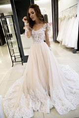 Champagne tulle lace long prom dress, evening dress - RongMoon