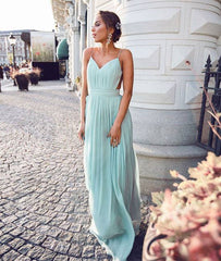 Simple A-line Backless Chiffon Green Long Prom Dress, Evening Dress - RongMoon