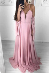 Pink sweetheart chiffon long prom dress, pink evening dress - RongMoon