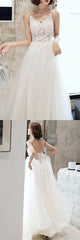 White lace tulle long prom dress white tulle lone evening dress - RongMoon