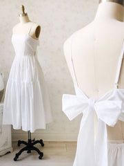 Simple white backless short prom dress, white homecoming dress - RongMoon