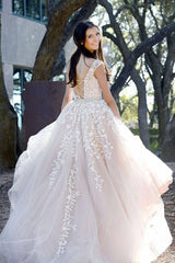 Champagne tulle lace long prom dress champagne evening dress - RongMoon