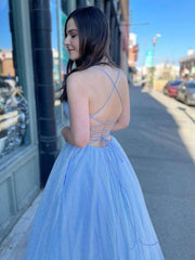 Simple sweetheart neck tulle long prom dress, sequin evening dress - RongMoon