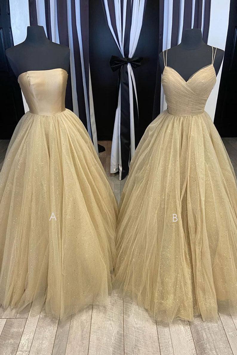 Champagne tulle long prom dress tulle long formal dress - RongMoon
