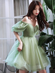 Green tulle short prom dress, green tulle homecoming dress - RongMoon