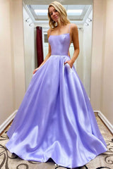 Simple satin long prom dress purple formal dress - RongMoon