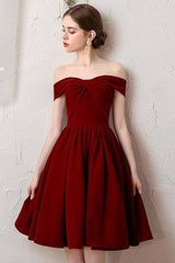 Simple burgundy chiffon short prom dress burgundy homecoming dress - RongMoon