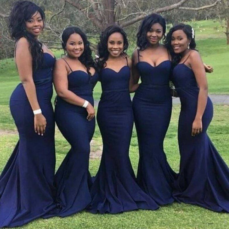 Blue Bridesmaid Dresses For Women Mermaid Spaghetti Straps Backless Long Cheap Under 50 Wedding Party Dresses - RongMoon
