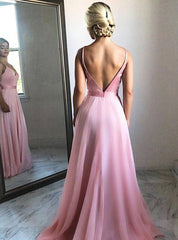Simple pink tulle long prom dress, pink tulle formal dress - RongMoon