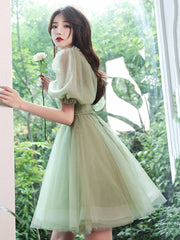 Green tulle short prom dress, green tulle homecoming dress - RongMoon