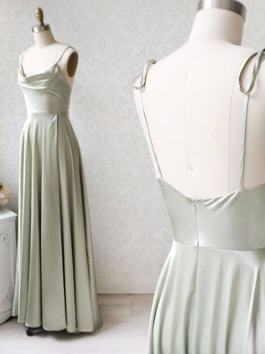 Gray green long prom dress, Gray green bridesmaid dress - RongMoon