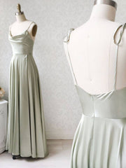 Gray green long prom dress, Gray green bridesmaid dress - RongMoon