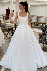 Simple white satin long prom dress white long evening dress