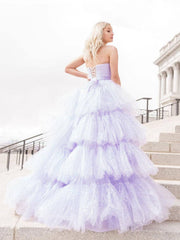 Purple tulle high low prom dress, purple evening dress - RongMoon