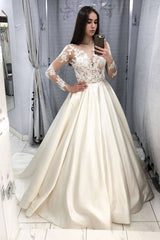 Beige lace satin long prom dress beige lace evening dress - RongMoon