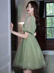 Green tulle short prom dress, green tulle homecoming dress - RongMoon